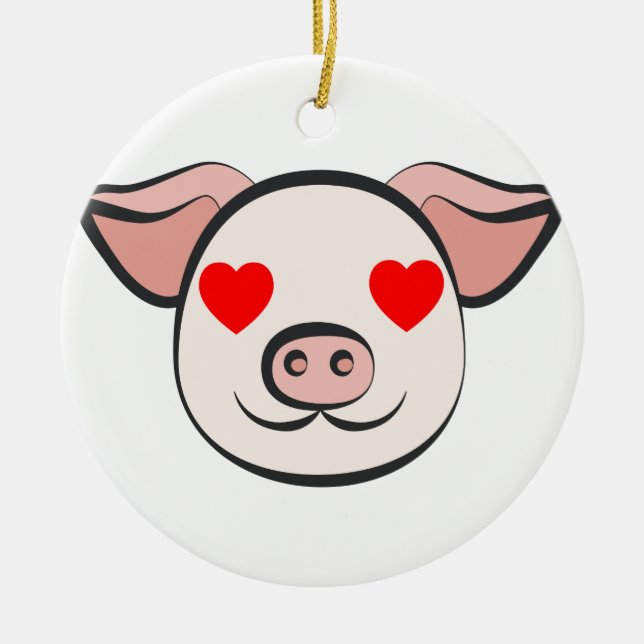 Pig Heart Emoji Ceramic Ornament (Front)