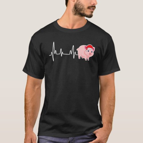Pig Heartbeat Santa Hat  Christmas Pajama  Xmas T_Shirt