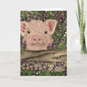 Pig Hiding in the Flowers blank card