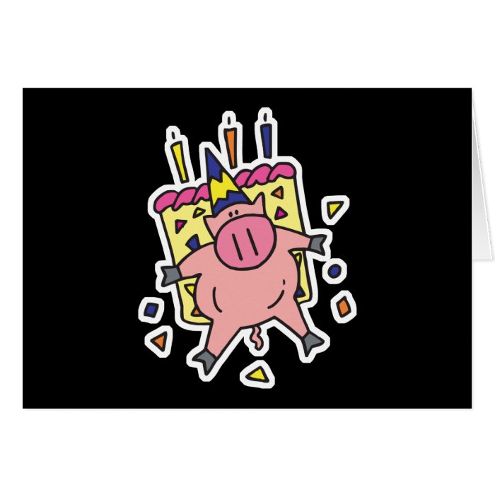 pig hogging birthday cake card