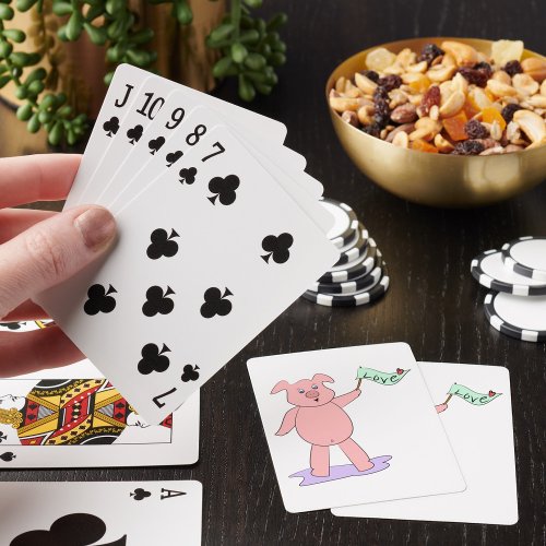 Pig Holding A Love Flag Poker Cards