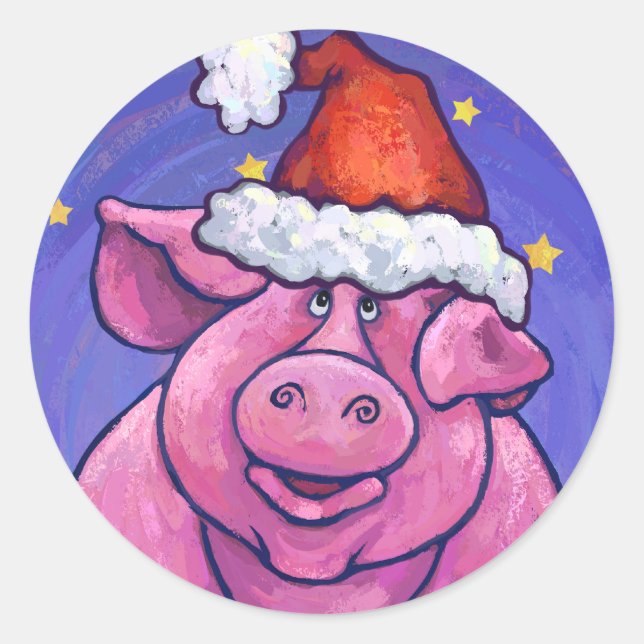 Pig Holiday Classic Round Sticker (Front)