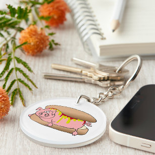 Pig Hot Dog Keychain