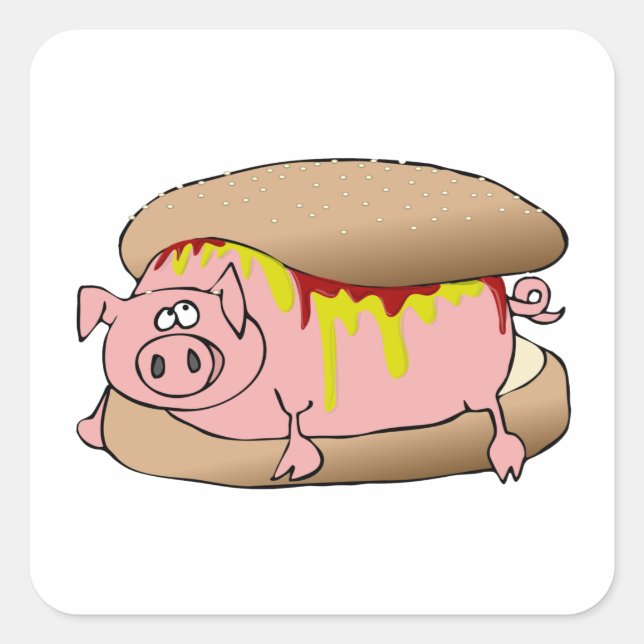 Pig Hot Dog Square Sticker (Front)