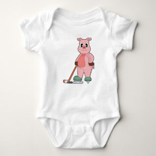 Pig Ice hockey Ice hockey stick Baby Bodysuit