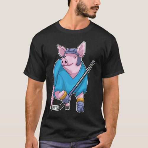 Pig Ice hockey Ice hockey stick T_Shirt