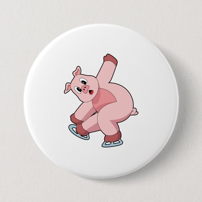 Pig Ice skating Ice skates Button (Front)