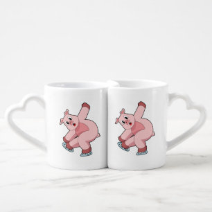 Pig Ice skating Ice skates Coffee Mug Set