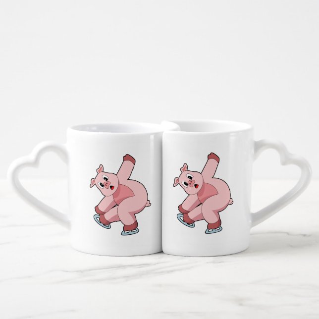 Pig Ice skating Ice skates Coffee Mug Set (Front Nesting)