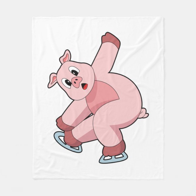 Pig Ice skating Ice skates Fleece Blanket (Front)