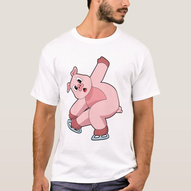 Pig Ice skating Ice skates T-Shirt (Front)