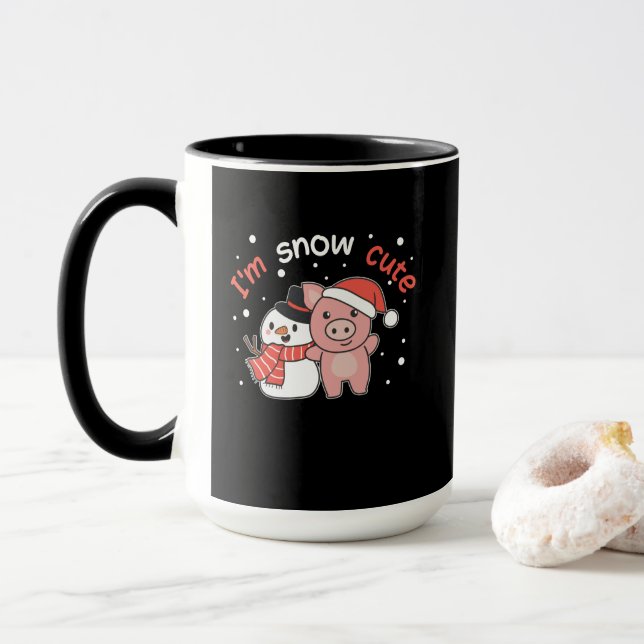 Pig I'm Snow Cute Snowman Snow Pun Mug (With Donut)