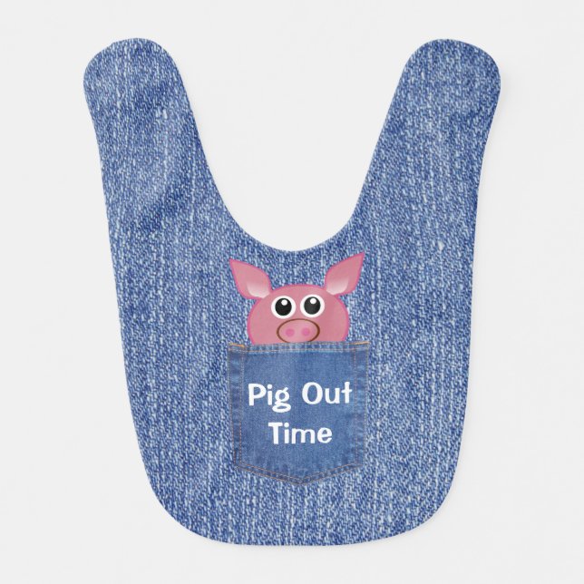 Pig In A Denim Pocket Baby Bib (Front)