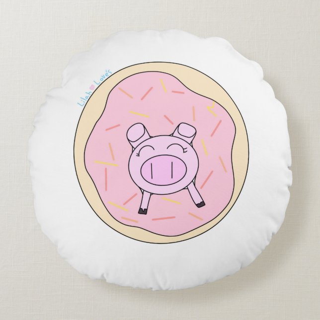 Pig in a Donut! Round Pillow (Front)