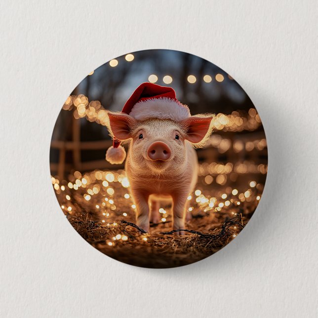 Pig in a Santa Hat Button (Front)