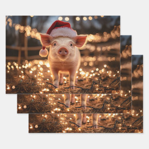 Pig in a Santa Hat Decoupage Craft Wrapping Paper Sheets