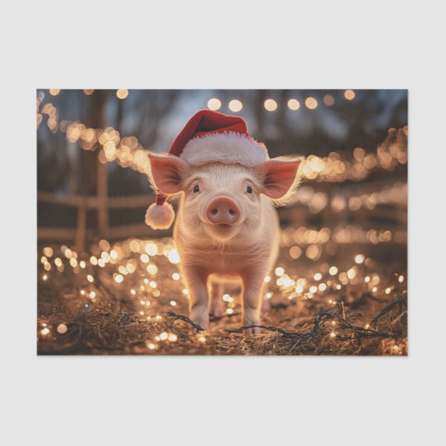 Pig in a Santa Hat Decoupage Tissue Paper (Front)