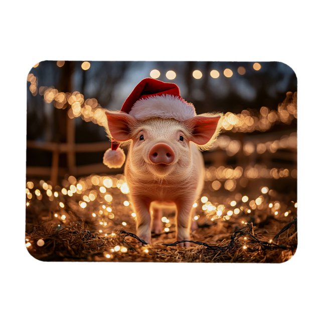 Pig in a Santa Hat Flexible Magnet (Horizontal)