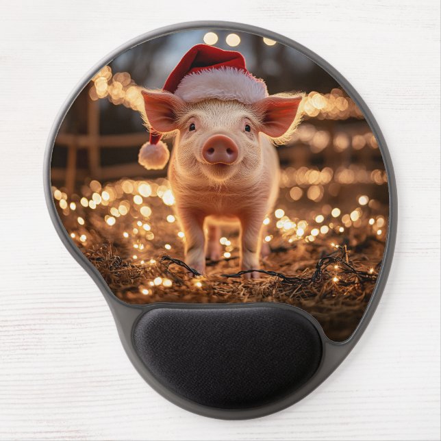 Pig in a Santa Hat Gel Mouse Pad (Front)
