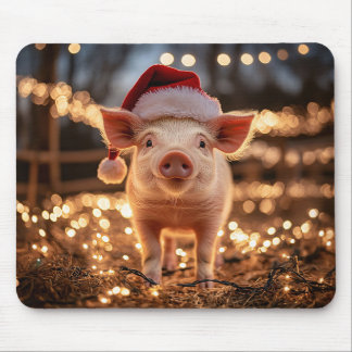 Pig in a Santa Hat Mouse Pad