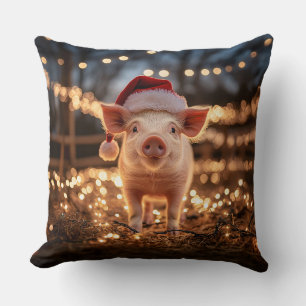 Pig in a Santa Hat Throw Pillow