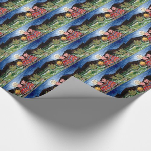 Pig in Blanket Romantic Night Moon Wrapping Paper