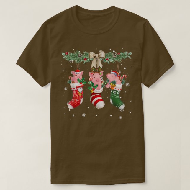 Pig In Christmas Socks - Pig Loves Xmas  T-Shirt (Design Front)