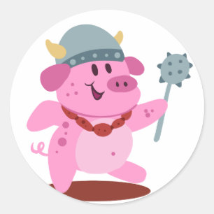 Pig in costume of viking choose background color classic round sticker