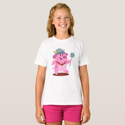 Pig in costume of viking  choose background color T_Shirt