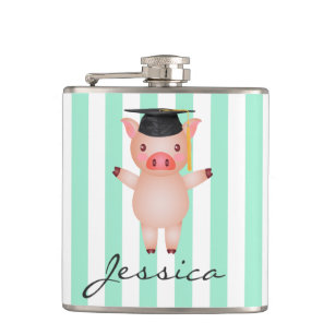 Pig in Graduation Cap Personalized Hip Flask
