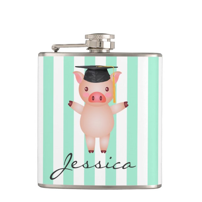Pig in Graduation Cap Personalized Hip Flask (Front)