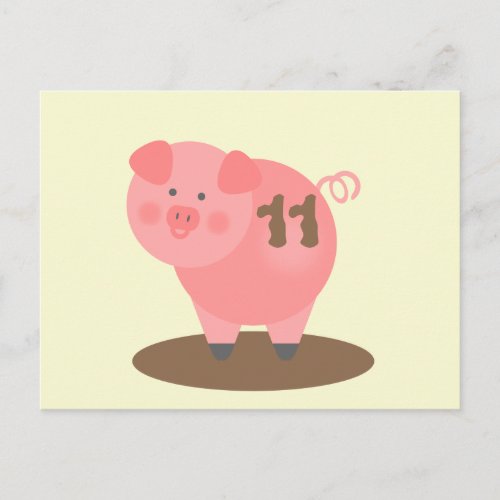 Pig In Mud Birthday Postcard Invite