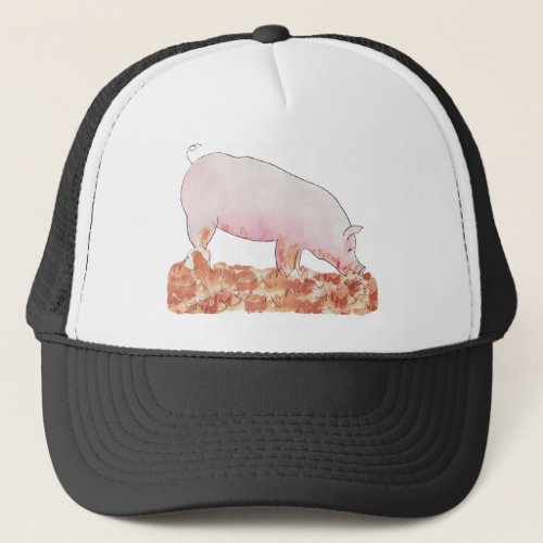 Pig in Mud Funny Cute Pink Watercolour Animal Art Trucker Hat