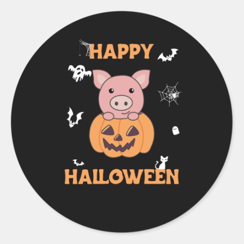 Pig In Pumpkin Sweet Pigs Happy Halloween Classic Round Sticker