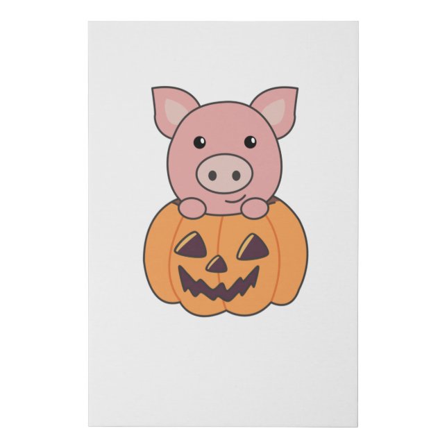 Pig In Pumpkin Sweet Pigs Happy Halloween Faux Canvas Print (Front)