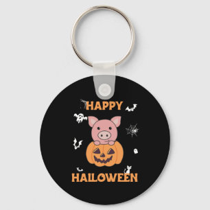 Pig In Pumpkin Sweet Pigs Happy Halloween Keychain