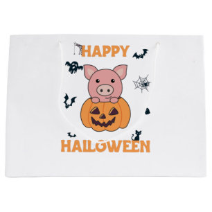 Pig In Pumpkin Sweet Pigs Happy Halloween Large Gift Bag