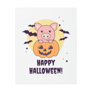 Pig In Pumpkin Sweet Pigs Happy Halloween Metal Print