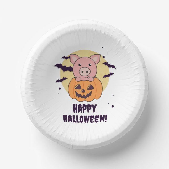 Pig In Pumpkin Sweet Pigs Happy Halloween Paper Bowls (Front)