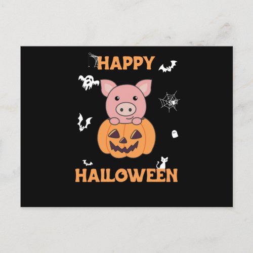 Pig In Pumpkin Sweet Pigs Happy Halloween Postcard