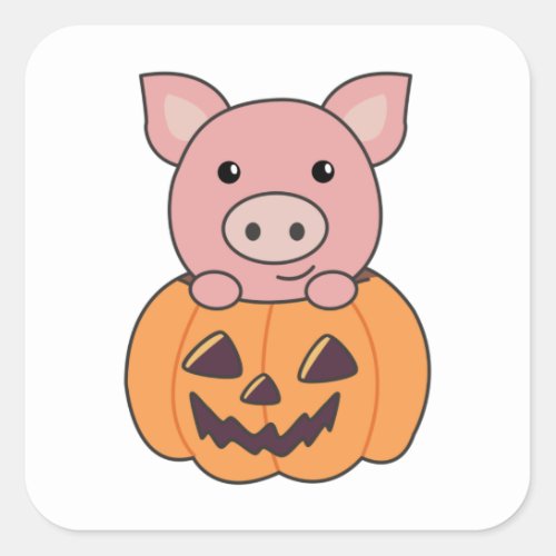 Pig In Pumpkin Sweet Pigs Happy Halloween Square S Square Sticker