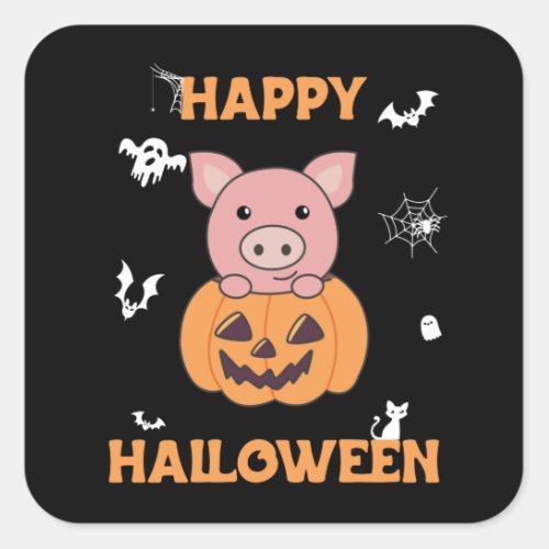 Pig In Pumpkin Sweet Pigs Happy Halloween Square S Square Sticker