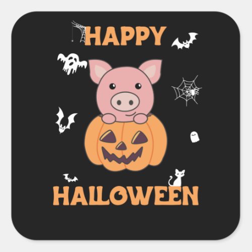 Pig In Pumpkin Sweet Pigs Happy Halloween Square Sticker