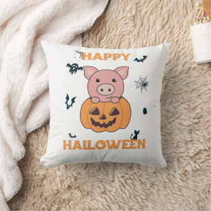 Pig In Pumpkin Sweet Pigs Happy Halloween Throw Pillow
