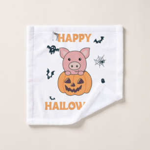 Pig In Pumpkin Sweet Pigs Happy Halloween Wash Cloth