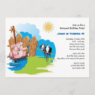 Pig in the Mud Barnyard Birthday Invitation