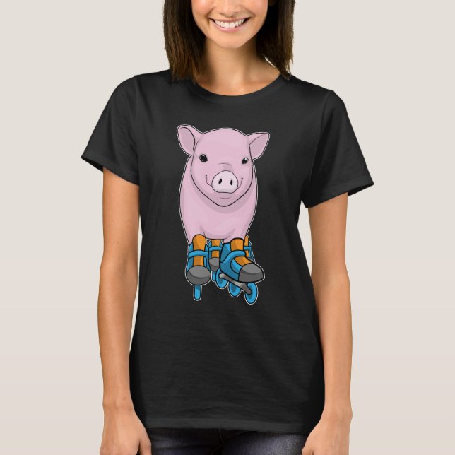 Pig Inline skating Roller skates T-Shirt (Front)