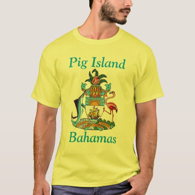 Pig Island, Bahamas with Coat of Arms T-Shirt (Front)