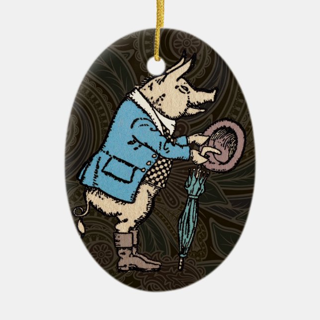Pig Jacket Piggy Cute Formal Antique Ceramic Ornament (Front)