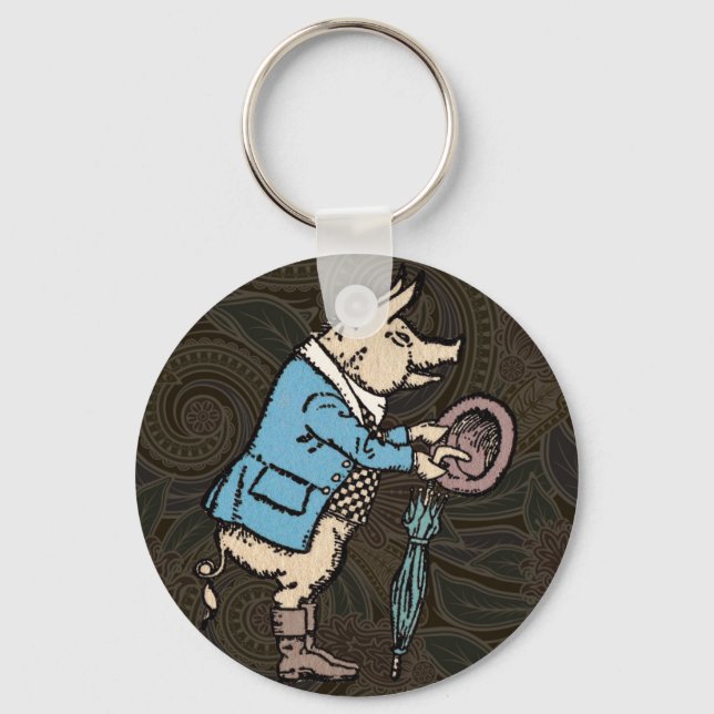 Pig Jacket Piggy Cute Formal Antique Keychain (Front)